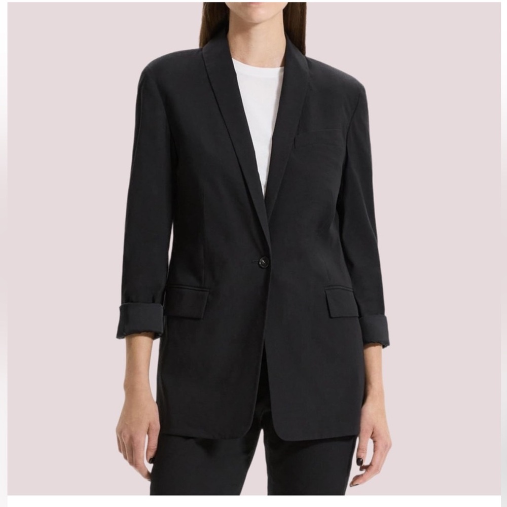Like new Theory roll sleeve linen shawl blazer
